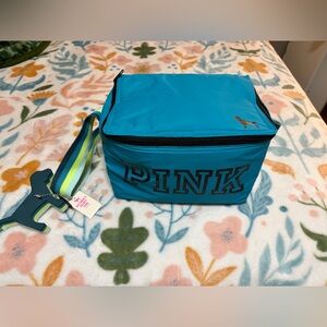 Victoria's Secret Pink Zip-Up BLUE Indigo Cooler Key Chain Dog Lunch Box Bag